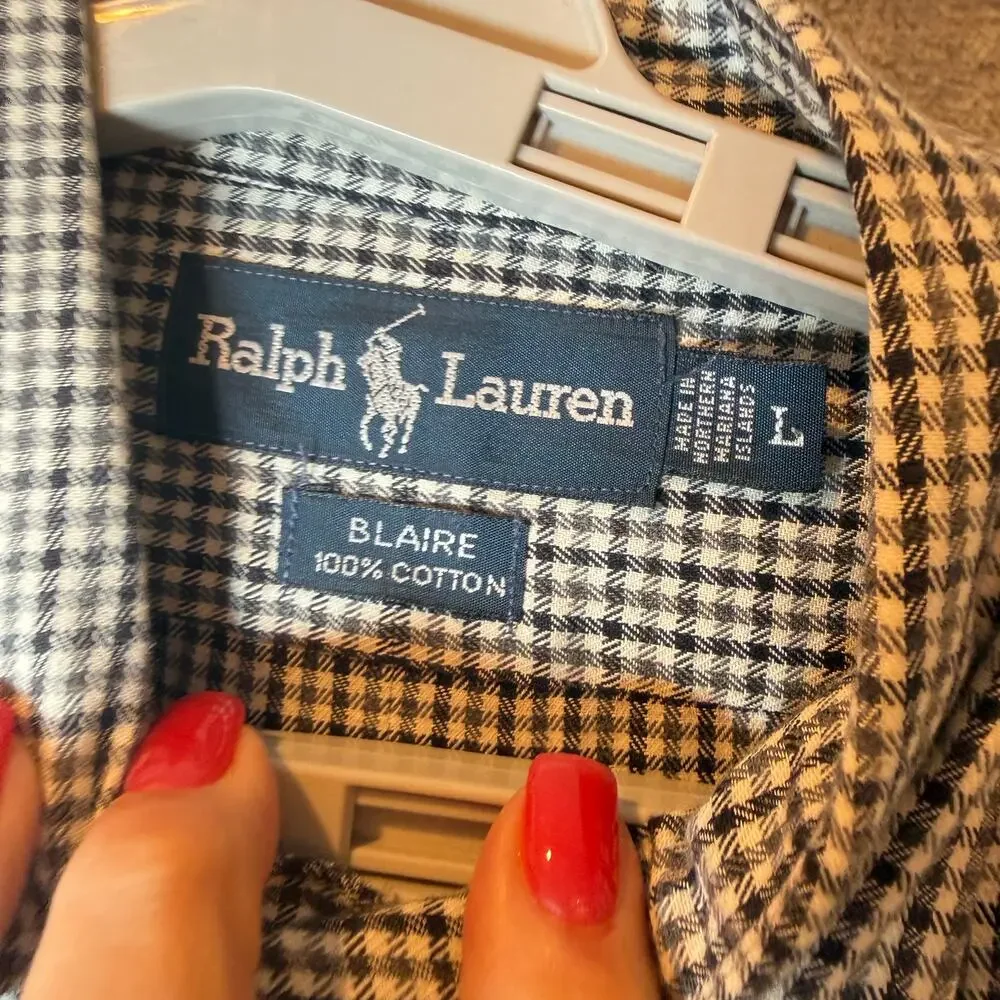 Ralph Lauren Shirt Lot Mens Large Blue Pony & Check Button Down 2 Piece
